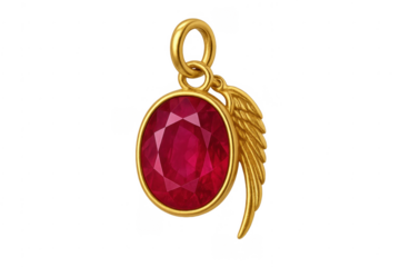 Gold ruby gemstone pendant with angel wing charm