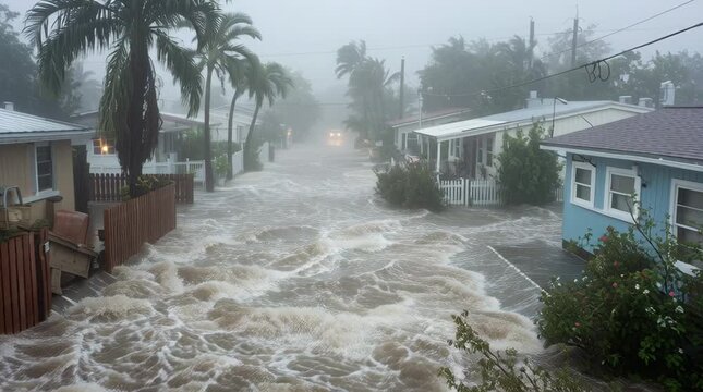 Heavy Flood Sweeps Through Countryside Houses and Streets