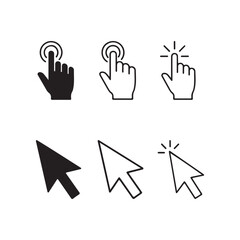 Fototapeta premium Cursor and Hand Click Icons Set in Minimal Line and Solid Style