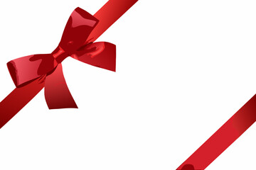 A vibrant red ribbon with a bow elegantly placed on a white background