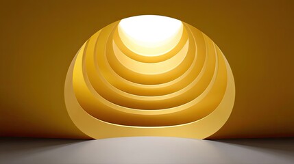Abstract geometric design with layered curves in warm yellow showcasing modern art elements in a minimalist architectural space