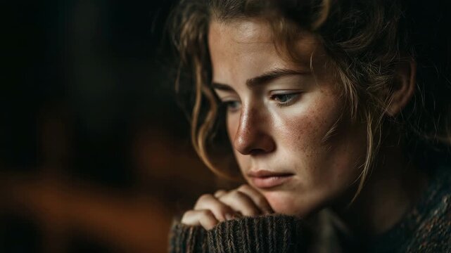 A young woman in church who prays