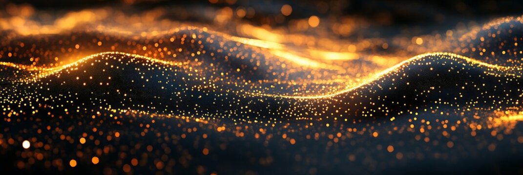 Abstract digital glowing particles with dynamic light wave patterns - Powered by Adobe