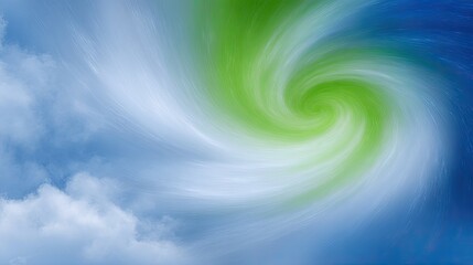 Fototapeta premium Abstract swirl of vibrant green and blue tones with soft clouds in the background creating a sense of movement and tranquility in the sky