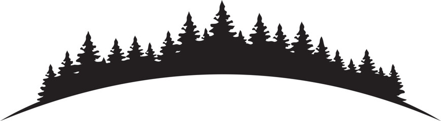 Obraz premium Black silhouette of evergreen trees on a curved white background