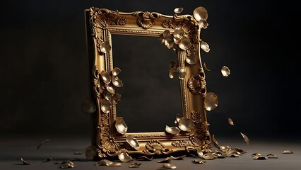 Ornate golden frame dissolving into shimmering particles