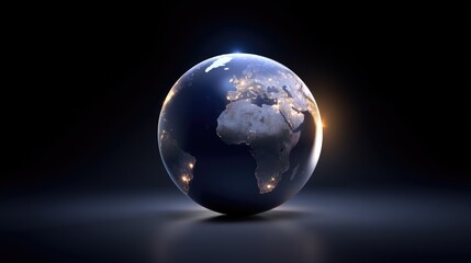 Stunning global view of Earth illuminated at night showcasing city lights, land features, and cosmic beauty against a dark background