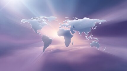 Ethereal World Map with Soft Light and Gradient Background for Global Concepts and International Themes