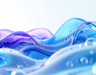 Abstract liquid waves; blue, purple, clear bubbles