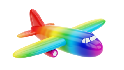 Colorful rainbow airplane toy isolated on transparent background