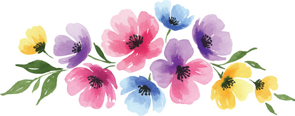 Watercolor Floral Arrangement A Delicate Bouquet of Spring Blooms in Pink, Purple, and Yellow