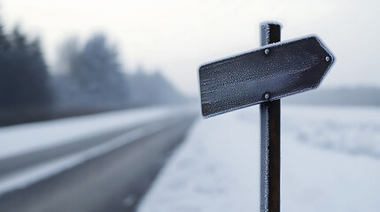 A rustic sign, covered in frost, points the way through a snowy landscape.  Its weathered surface contrasts with the pristine snow, hinting at journeys yet to be taken.