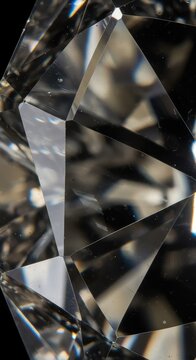 A macro view of precise geometric cuts on a colorless jewel showing complex angles and sharp edges that brilliantly refract and reflect surrounding light ,precision ,macro ,expensive