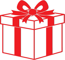 Red gift box with ribbon and bow simple flat vector illustration for holiday celebration and surprise concept isolated on white background