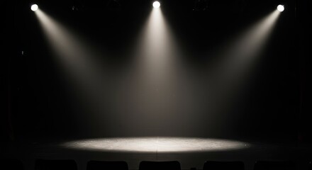 Dramatic spotlight illuminates an empty theatrical stage, suggesting the ambitious artistic path of performance and dramatic pursuit ,musical ,creativity ,venue