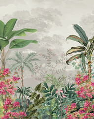 Mughal Garden illustration Mughal Garden illustration, Mughal Wedding Background Wall Mural, Indian Wedding Wallpaper. © Sharif