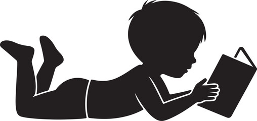 silhouette child reading book icon relaxed pose vector illustration