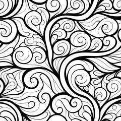 Intricate black and white swirling pattern creating a seamless abstract background