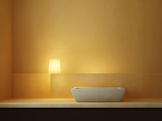 Modern bathroom design with a stylish sink and soft lighting in a warm-toned space