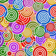 A vibrant and colorful seamless pattern of overlapping concentric circles