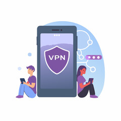 Secure connection with vpn people using smartphones and data protection