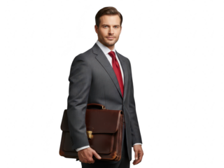 Man in suit holding a briefcase, isolated on transparent background