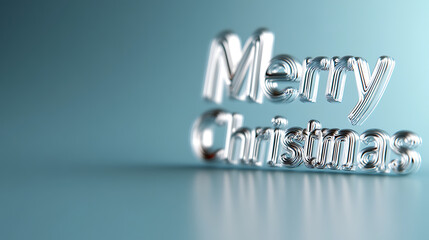 Elegant, reflective 'Merry Christmas' inscription against a serene blue backdrop, embodying the spirit of holiday cheer and seasonal greetings, with a modern look.