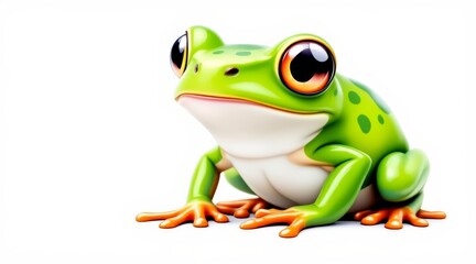 Obraz premium Cute cartoon frog with big eyes and orange feet isolated on white background