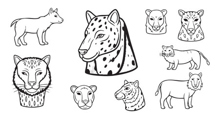 Obraz premium Wildlife animals coloring page with various creatures in black outlines