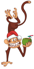 Cartoon funny monkey chimpanzee standing upside down. Vector illustration isolated on white