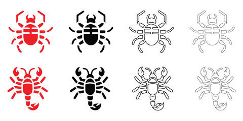 scorpion vector icon set, scorpion sea animal vector, silhouette and line art