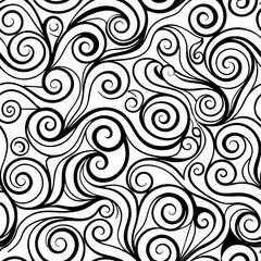 Elegant swirling patterns create a seamless black and white decorative design