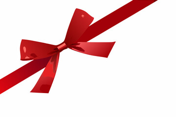 A vibrant red ribbon gracefully tied into a decorative bow on white