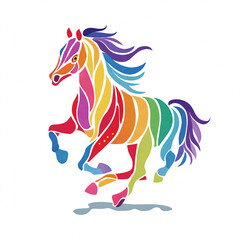 虹色グラデーションのポップで可愛い馬のイラスト｜干支、年賀状、カラフル、ポップアート、かわいい、明るい、動物、デザイン、背景、装飾、正月、子ども向け