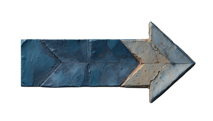 Weathered blue and grey arrow pointing the way forward or right
