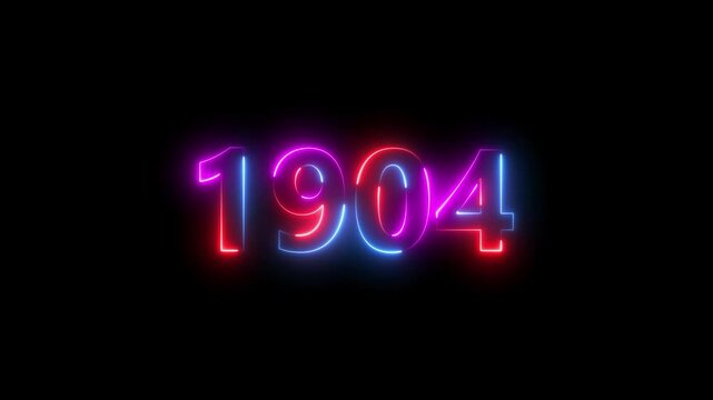 1904 Sal number neon bright colorful animation. Clock icon 1904-year beautiful neon text concept on black background.