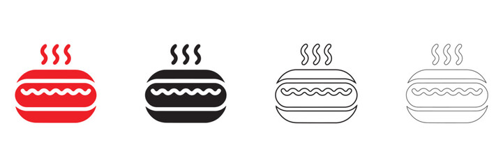 hot dog icon vector, hot dog fast food symbol icon vector, silhouette and line art