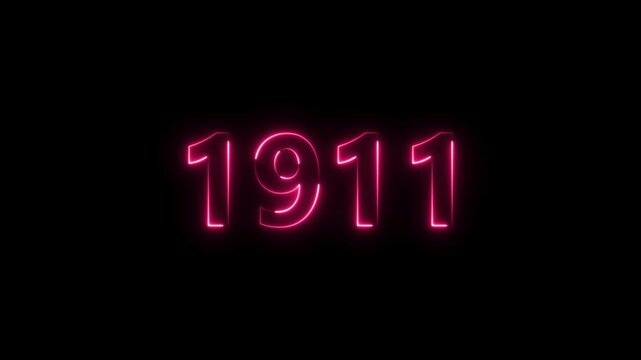1911 Sal neon bright number magenta red color animation. Clock icon 1911-year beautiful neon text concept on black background.
