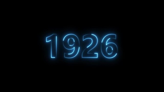  1926 Sal neon bright number royal blue color animation. Clock icon 1926-year beautiful neon text concept on black background.