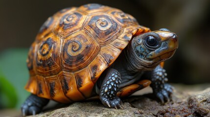 Obraz premium A stunning close-up photograph reveals the intricate patterns, detailed scales, and vibrant colors of a turtle's shell. This image highlights the beauty and complexity of nature.