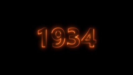 1934 Sal neon bright number orange color animation. Clock icon 1934-year beautiful neon text concept on black background.
