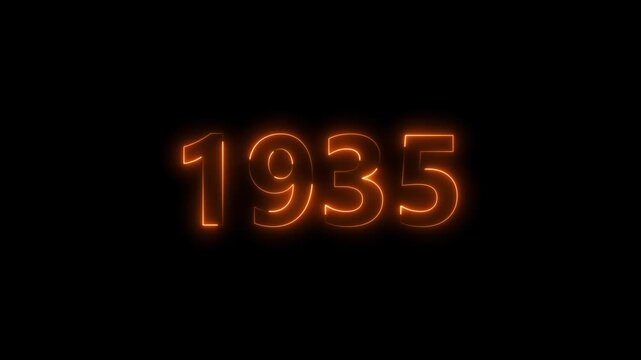 1935 Sal neon bright number orange color animation. Clock icon 1935-year beautiful neon text concept on black background.
