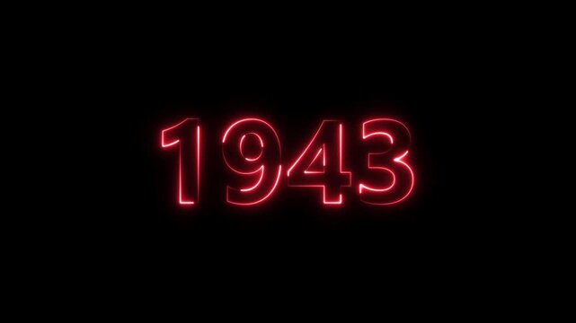 1943 Sal neon bright number red color animation. Clock icon 1943-year beautiful neon text concept on black background.
