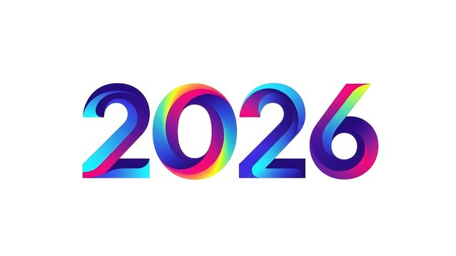 2026, new year, colorful, bright numbers, rainbow text, bold colors, modern design, white background, clean look, simple background, color blend, artistic year, vibrant colors, colorful gradient, brig