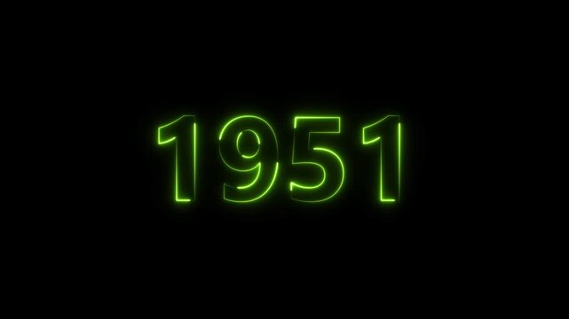1951 Sal neon bright number lime green color animation. Clock icon 1951-year beautiful neon text concept on black background.
