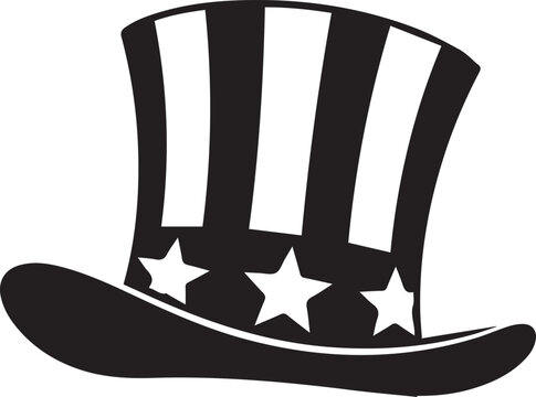Uncle sam top hat silhouette with stars and stripes
