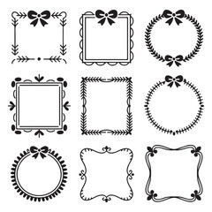Set of Nine Decorative Black and White Frames with Bows