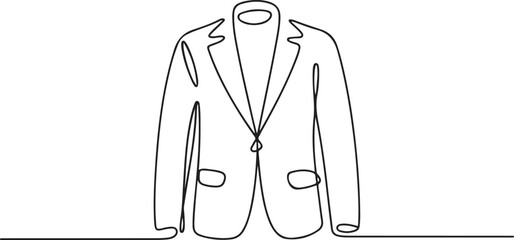 Jacket in continuous line art drawing style. Men's clothing garment black linear design, Jacket continuous one line drawing of jacket icon. one line Icon drawing