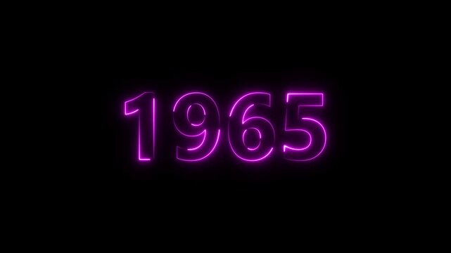 1965 Sal neon bright number magenta color animation. Clock icon 1965-year beautiful neon text concept on black background.
