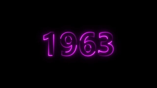 1963 Sal neon bright number magenta color animation. Clock icon 1963-year beautiful neon text concept on black background.
